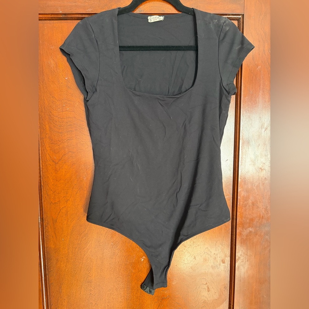 Free People Black Square Neck Bodysuit